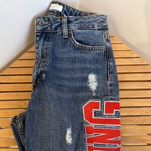 Sandro Designer Tapered Embroidered Leg Jeans, Size 34/ XS